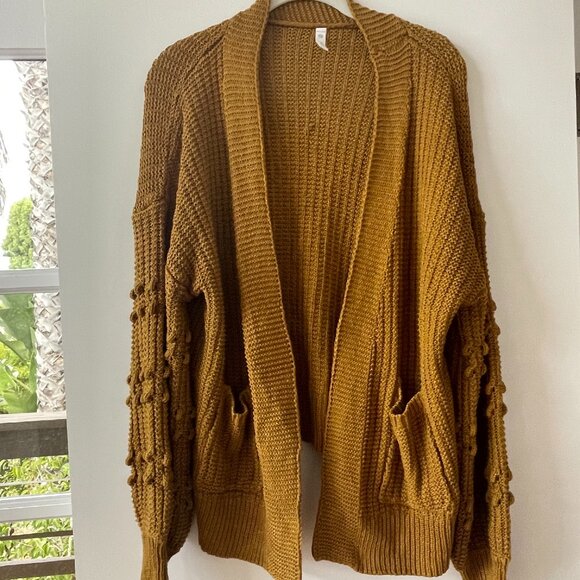 Wishlist Mustard Yellow Open Front Knit Cardigan Sweater Front Pockets, Size S/M - Picture 1 of 6